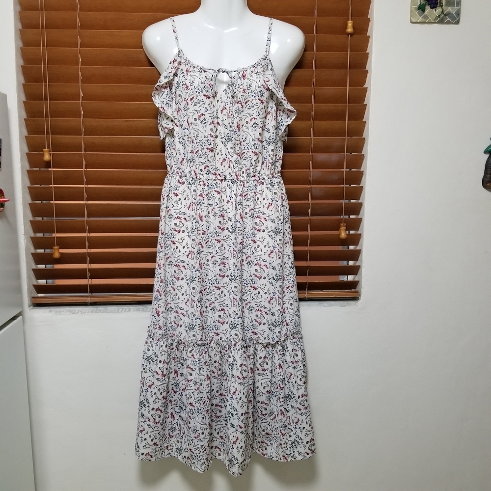 Skies Are Blue Women Dress Midi Floral Ruffled Vintage Keyhole Sleeveless NWT S